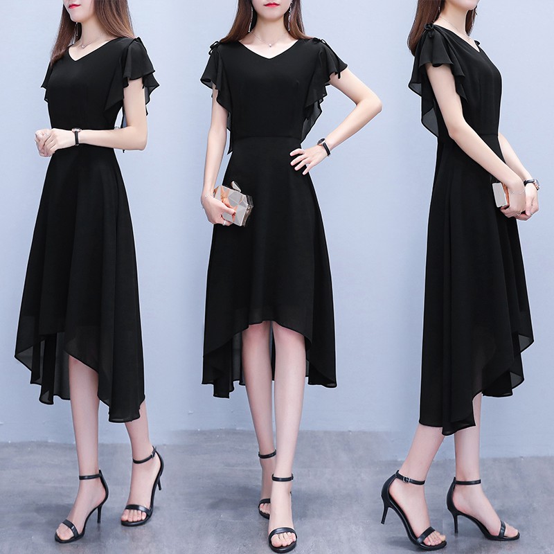 New Chic Women Chiffon Ruffle Irregular Dress Dinner Party Cocktail Party Dress Shopee Malaysia