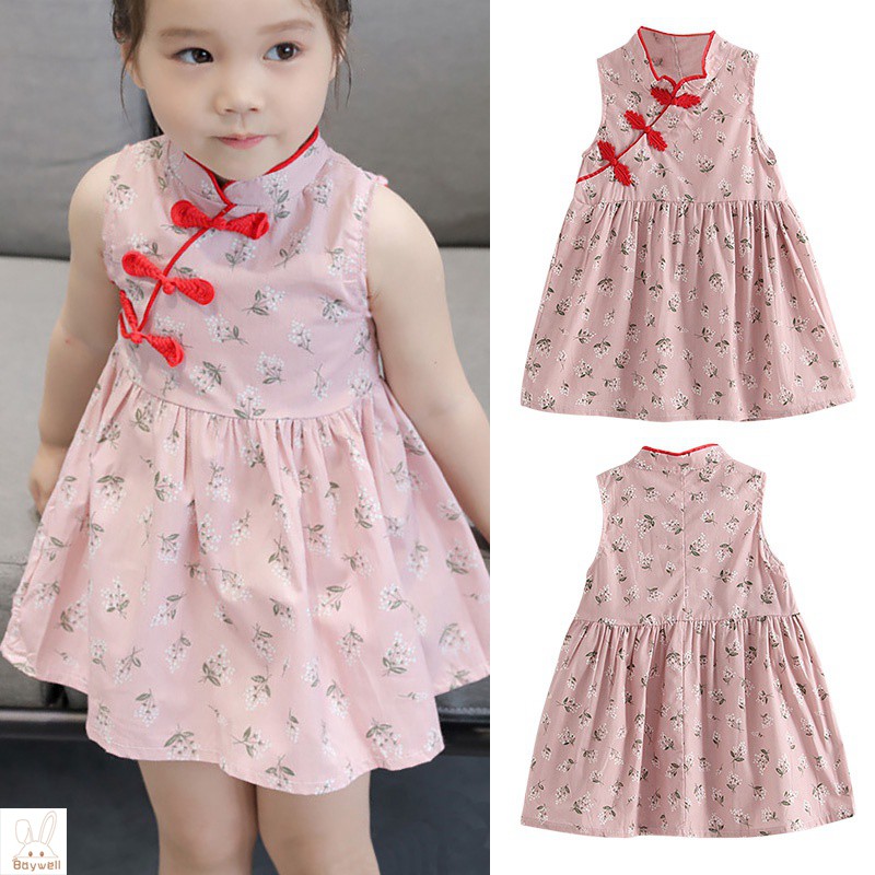 Baywellfashion Baby Girls Chinese New Year Floral Cheongsam Sleeveless Dress Shopee Malaysia