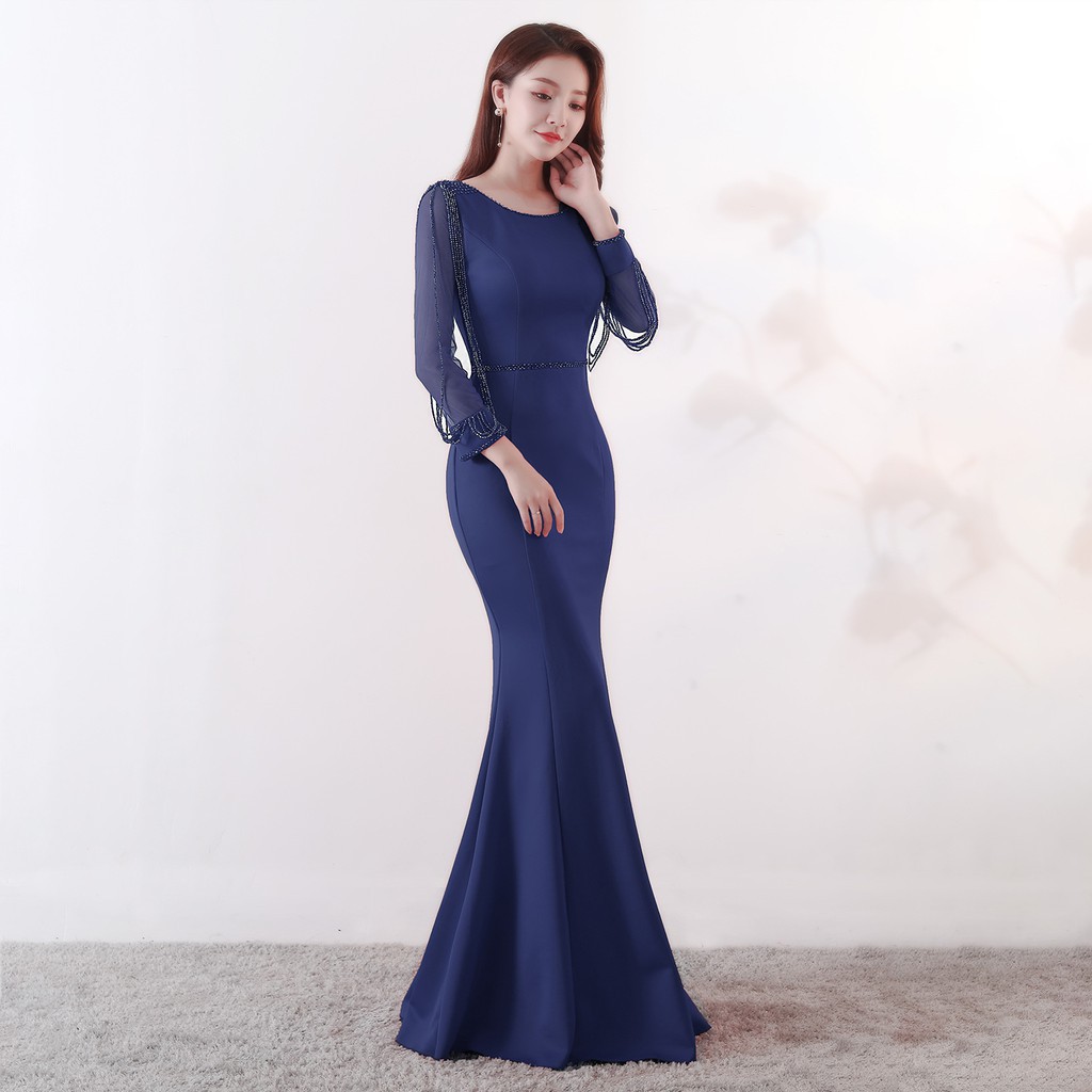 Women Lady Long Sleeved Maxi Dress Bridesmaid Dinner Wedding Gown Formal Dresses Shopee Malaysia