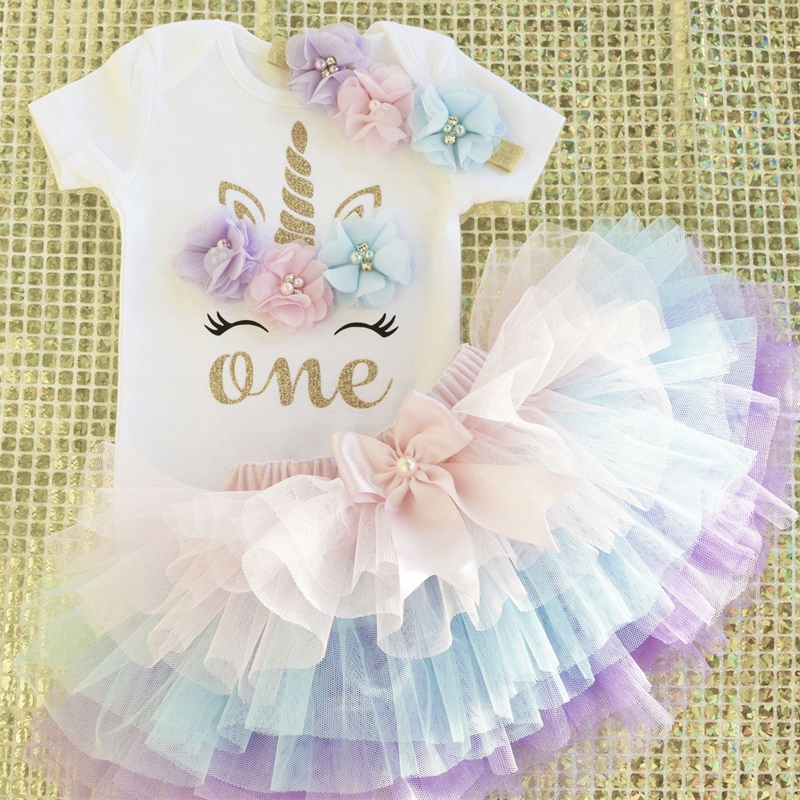 3pcs Unicorn Birthday Outfits Newborn Baby Girl 1 Year Old Birthday Party Clothing Set Mini Tutu Dress Baby Girls 0 12m Shopee Malaysia