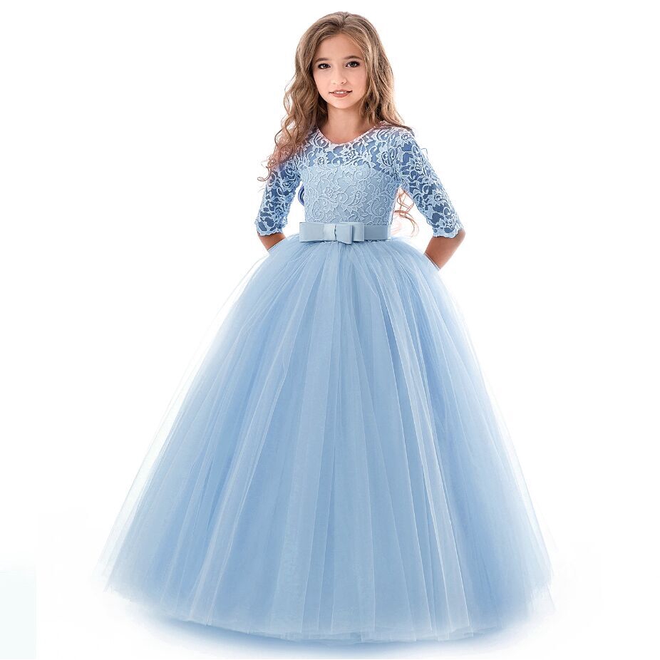 Flower Girl Dresses Teenager Wedding Communion Lace Sleeve Children Clothes 9 10 12 14 Yrs Birthday Outfits Shopee Malaysia