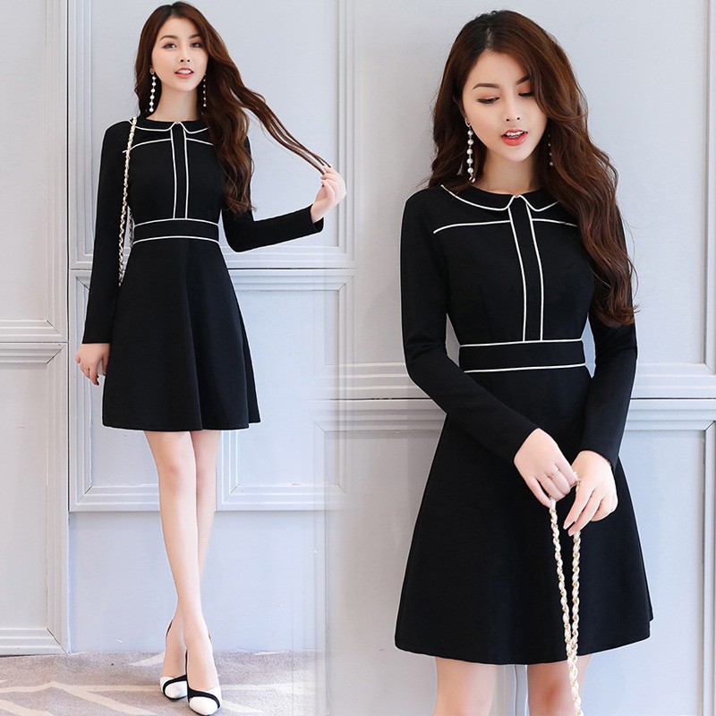 Korean Dress Simple Cotton Midi Dress Party Casual Dinner Prom Dresses Black Shopee Malaysia