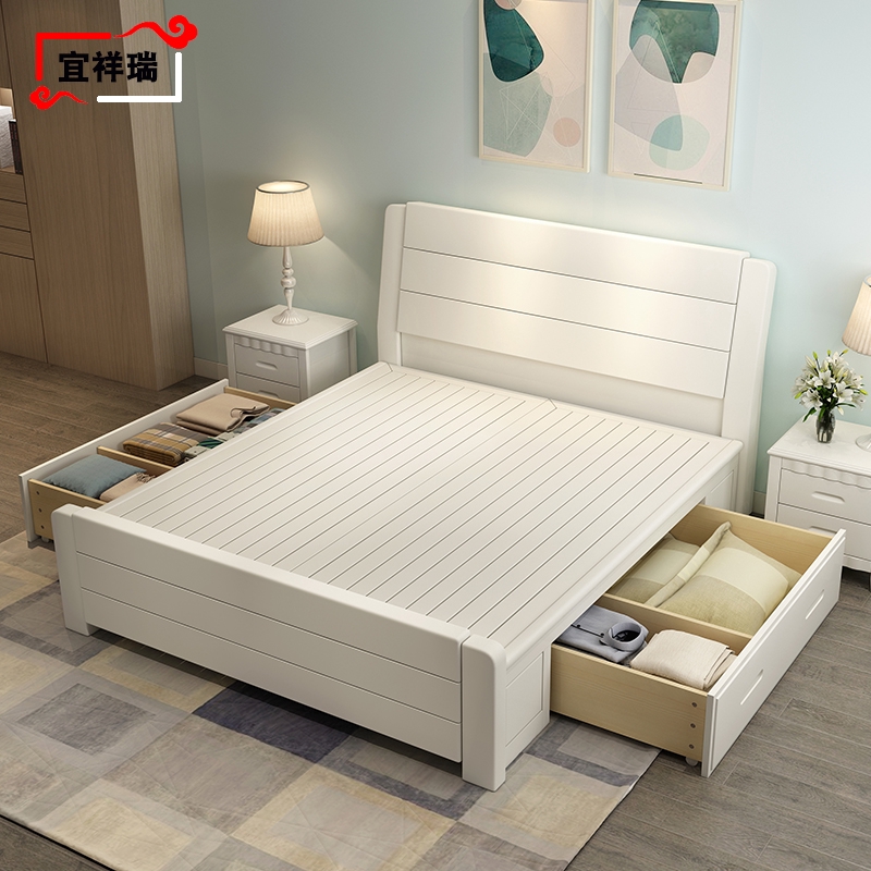 Solid Wood Bed Modern Simple Master Bedroom 1 8m White Chinese Double Bed 1 5m1 2 Single Bed 1 35 Furniture Shopee Malaysia