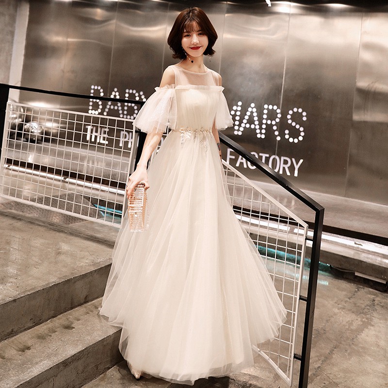 Women Maxi Dress Sleeveless White Dress Wedding Piano Performance Dress Girl Concert Dinner Party Dress Bridesmaid Dress Shopee Malaysia
