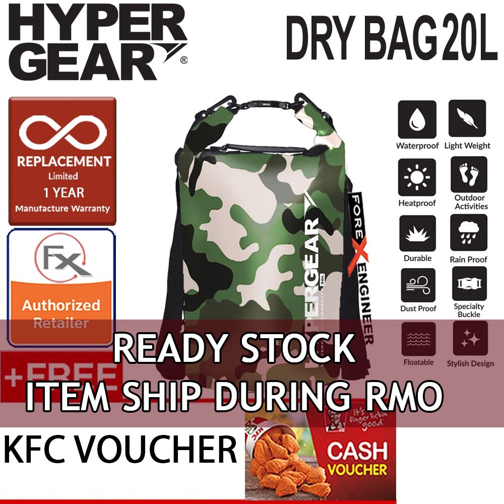 Hypergear 20l Dry Bag Ipx6 Waterproof Specification Camouflage Green Delta Shopee Malaysia