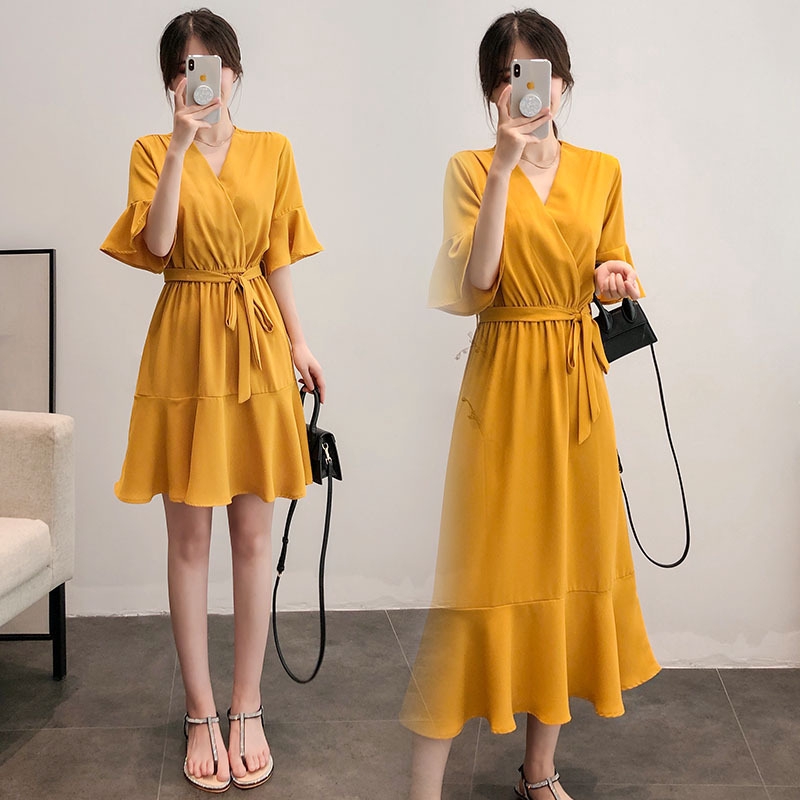 2020 New Summer Style Fat Mm Large Short Sleeve Dress Female Fat Sister Conceals Her Belly And Looks Thin Foreign Medium Length Dress Shopee Malaysia