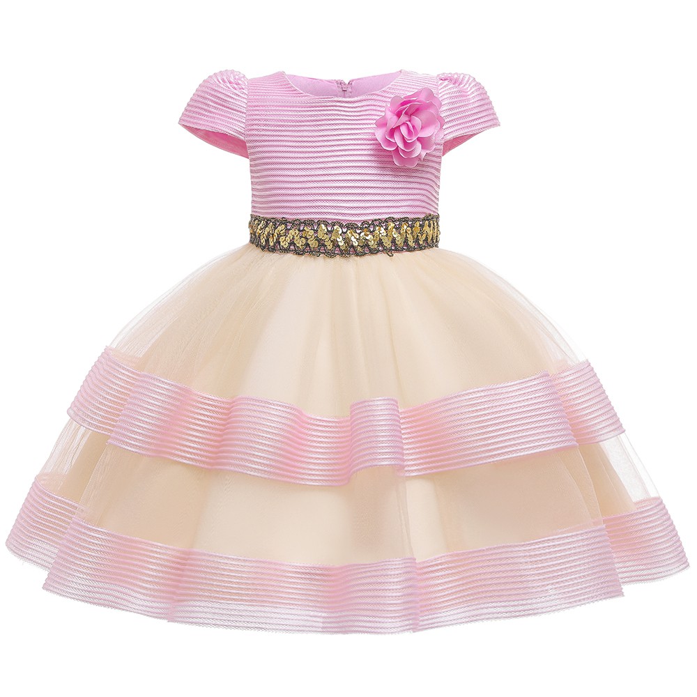 Girls Dress Wedding Birthday Party Princess Dress Striped Short Sleeve Flower Mesh Children Dress 3 12y Shopee Malaysia