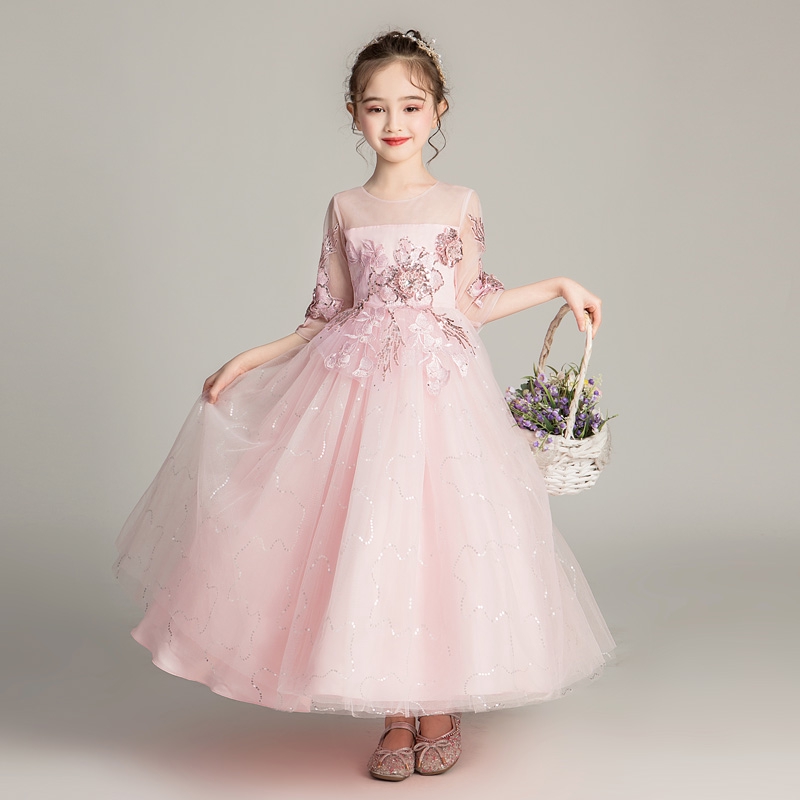 Flower Girls Ankle Length Wedding Dress Kids Long Princess Dress For Birthday Party Teenager 3 4 Sleeved Christmas Dress Shopee Malaysia