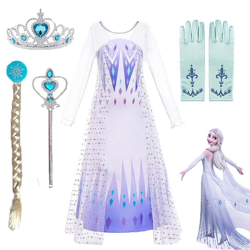 White Princess Dress Anna Elsa Frozen 2 Halloween Carnival Cosplay Dress Up Wedding Party Outfit Gift Shopee Malaysia