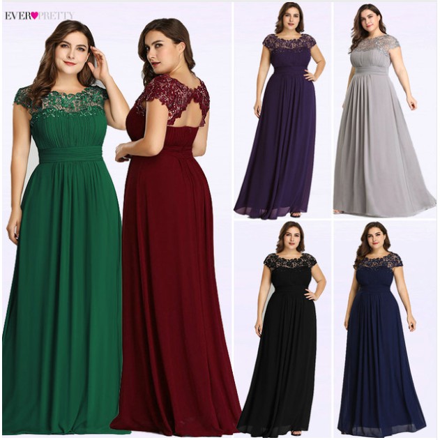 Ever Pretty Plus Size Long Dinner Dress Rhinestone Elegant Chiffon Lace Formal Prom Gown 9993 Shopee Malaysia