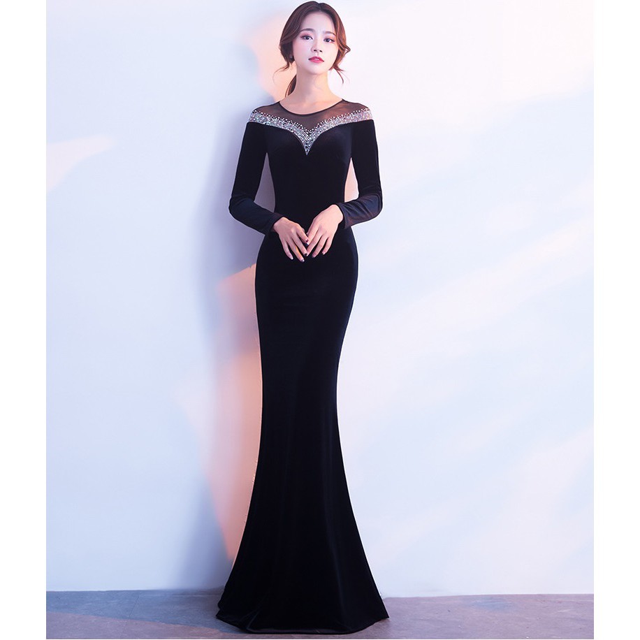 Velvet Formal Dress Vintage Elegant Women Girl Long Dinner Party Maxi Dresses Shopee Malaysia