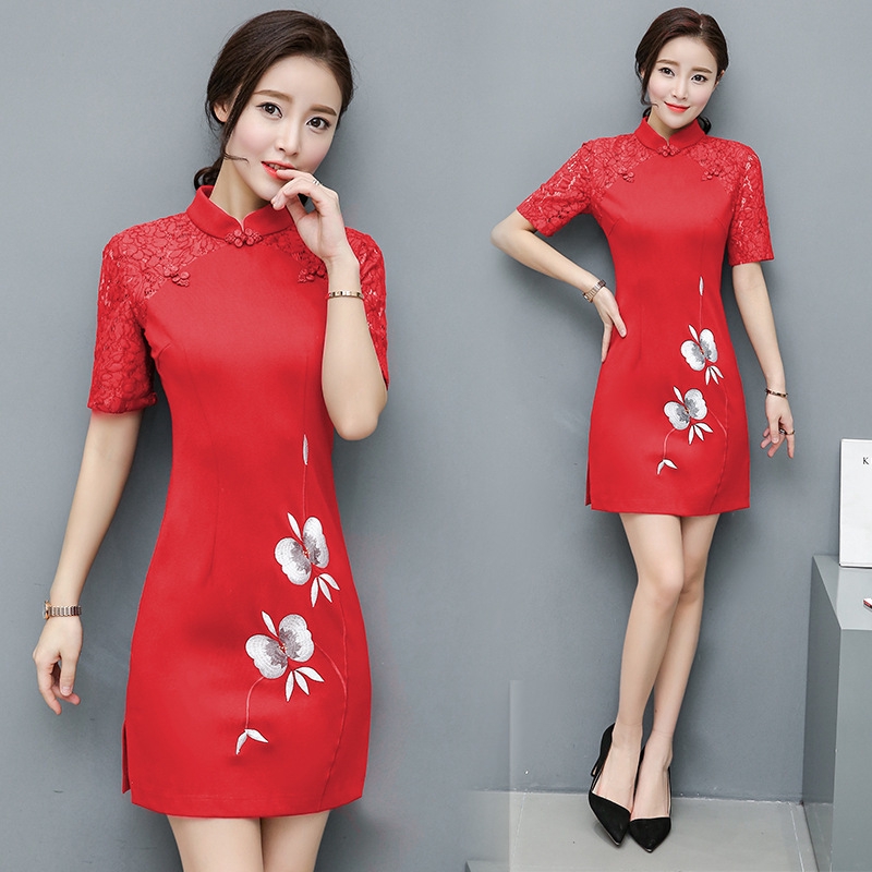 Cny Women Red Dress Chinese New Year Midi Dress Plus Size Traditional 旗袍 Shopee Malaysia