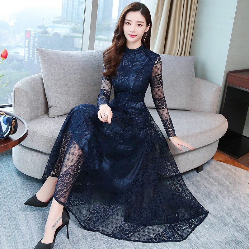 Women Elegant Lace Maxi Dress Classic Autumn Wedding Outgoing Dinner Maxi Dress 优雅高贵蕾丝连衣裙 Shopee Malaysia