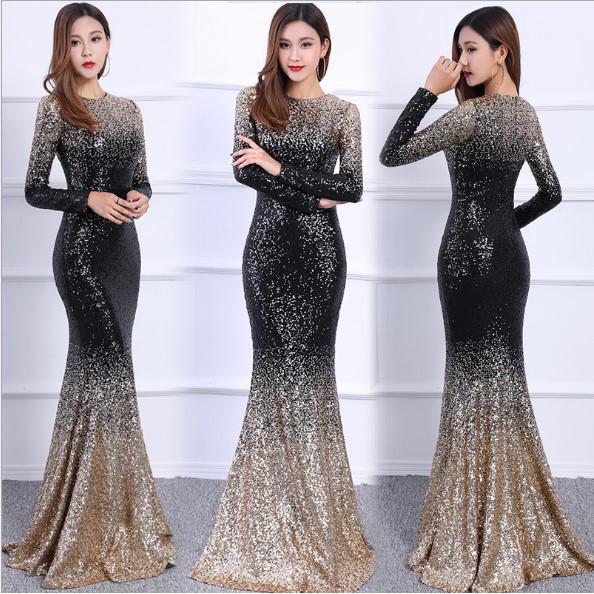 New Long Sleeved Mermaid Noble Women Dinner Wedding Princess Maxi Dresses Fish Tail Evening Banquet Formal Event Dress Shopee Malaysia