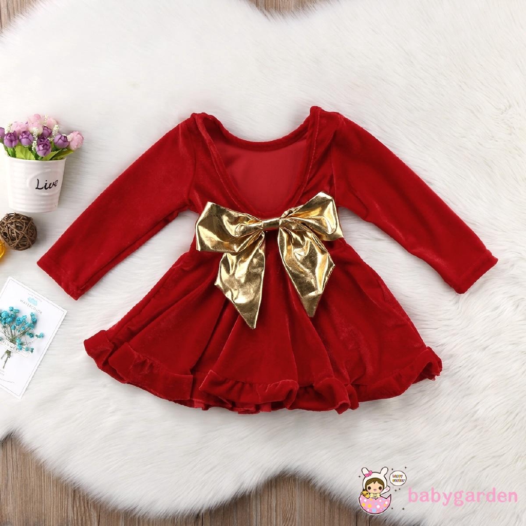 M B Newborn Baby Girls Christmas Dress Kids Velvet Fall Winter Long Sleeve Red Shopee Malaysia