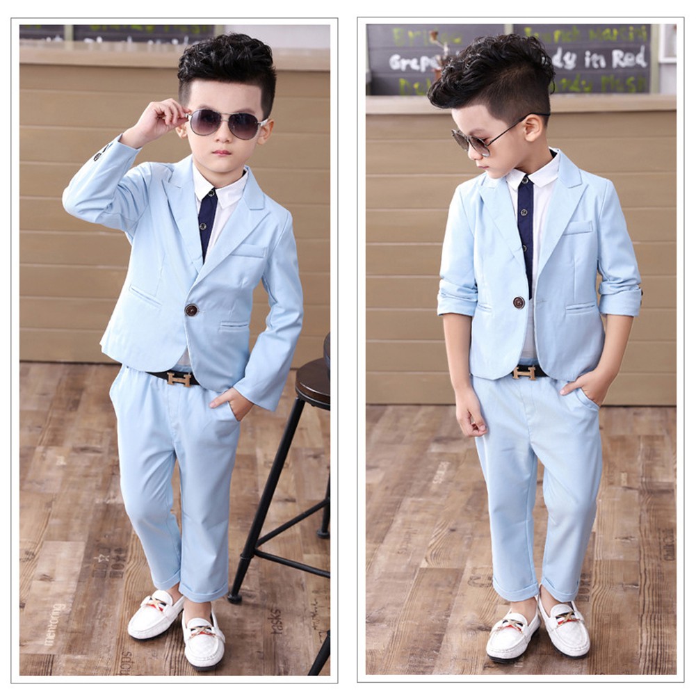 3pcs Set Boys Pink Blue Jacket Pant Clothes White Shirt Suit Kids Wedding Party Formal Outfit Gentleman Blazer Shopee Malaysia