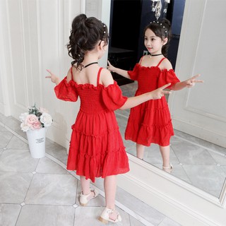 Ready Stock New Girls Off Shoulder Dress Plus Size Girls Summer Dress Girls Summer Wedding Dress Girls Party Dress Shopee Malaysia