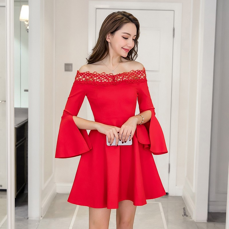 Sexy Off Shoulder A Line Midi Dress Wedding Dinner Party Midi Dress Shopee Malaysia