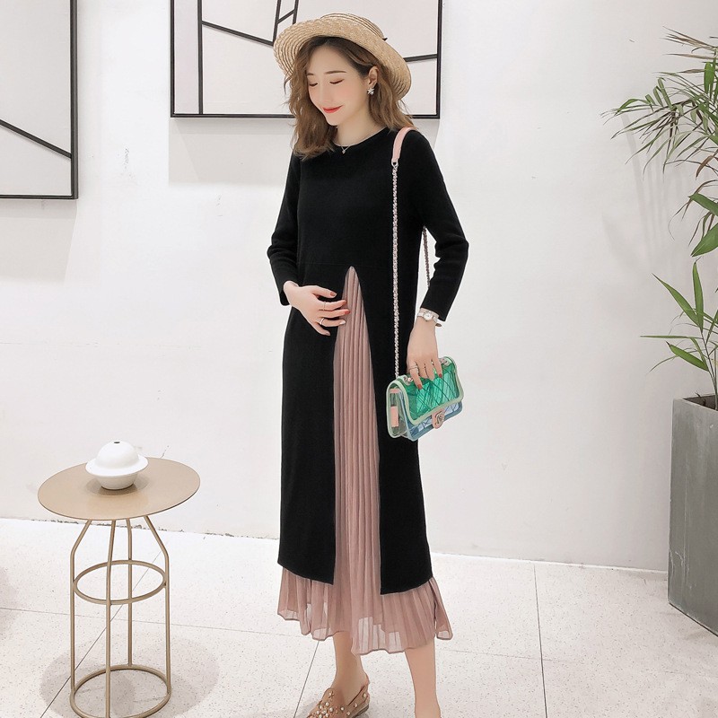 M 2xl Office Lady Breastfeeding Wear Pregnant Women Chiffon Long Sleeved Pregnancy Long Dress Fashion Maternity Dress Md Shopee Malaysia