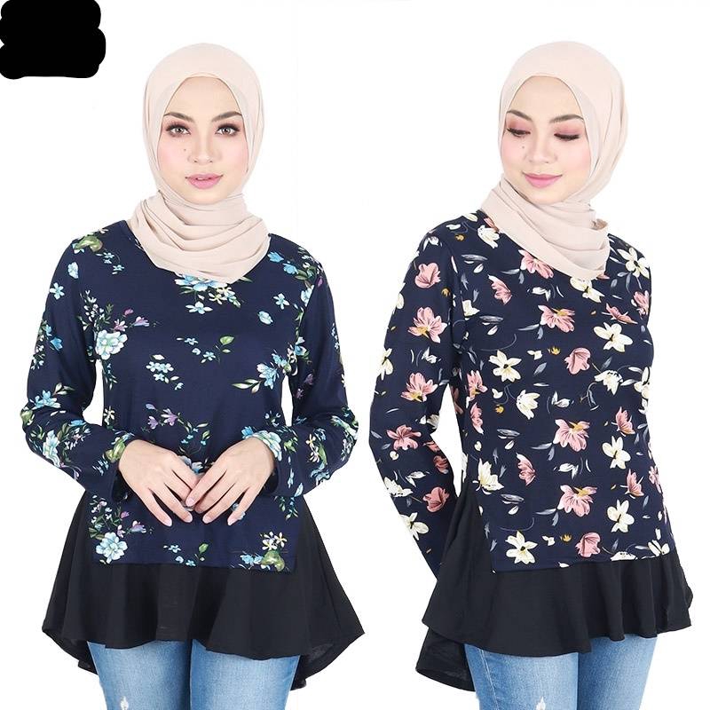 Blouse baju muslimah plain murah fesyen tak payah gosok anggun selesa cantik. Muslimah Flared Printed A Line Muslimah Fashion Blouse Women Wear Clothes Floral Design Baju Perempuan Labuh Shopee Malaysia