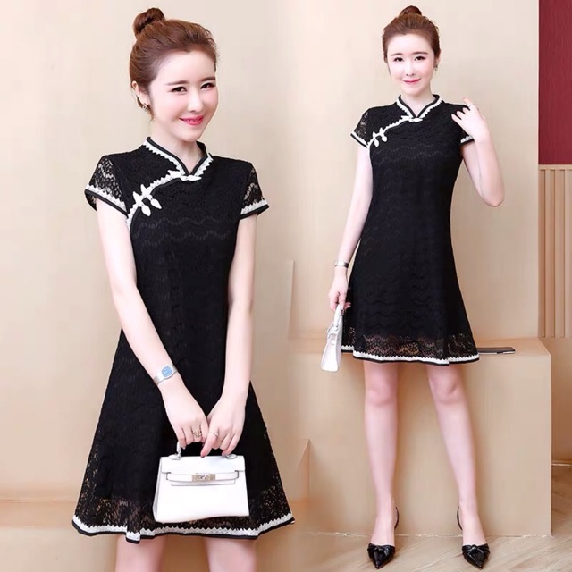 We L Xl 2xl 3xl 4xl 5xl Plus Size Chinese New Year Style Cheongsam Crochet Embroidered Dinner Dress 大码旗袍 Shopee Malaysia