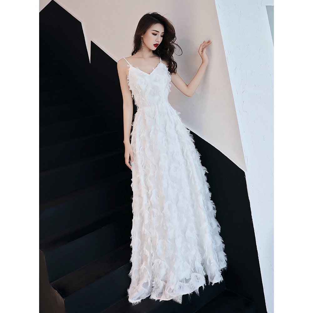 Evening Dress Women S New White Belt Birthday Party Long Simple Generous Socialite Temperament Sexy Sequin Dress Shopee Malaysia