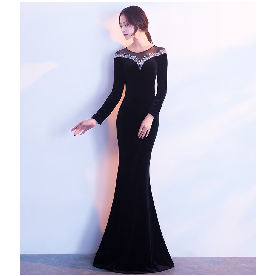 Velvet Formal Dress Vintage Elegant Women Girl Long Dinner Party Maxi Dresses Shopee Malaysia