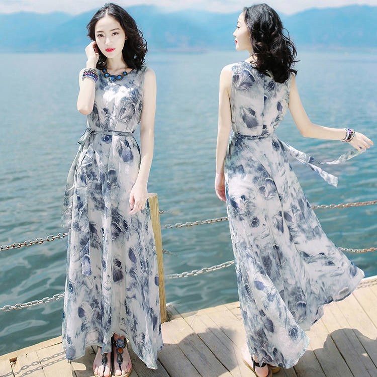 Women S Skirts Slim Sleeveless Dresses Bohemian Dresses Beach Vacation Beach Skirts Shopee Malaysia