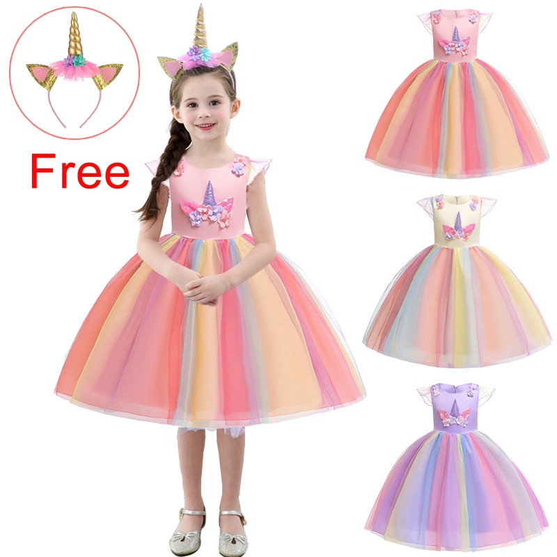 Girls Dress Unicorn Party Dress Kids Dresses Children Clothing Clothes Birthday Princess Dress Girl Shopee Malaysia