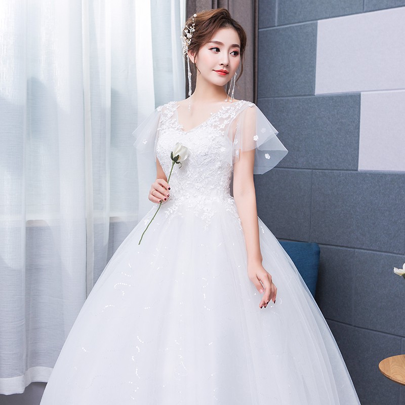 One Shoulder Lace And Simple Wedding Dress Bride Pregnant Korean Long Sleeved Pr Shopee Malaysia