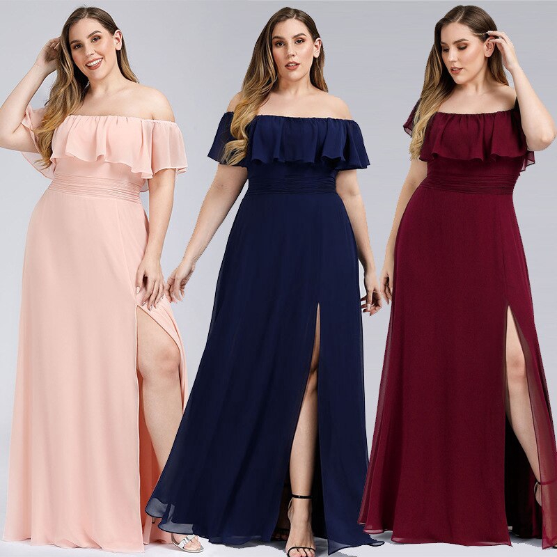 Elegant Off Shoulder Maxi Chiffon Wedding Dress Bridesmaid Dress For Wedding Party Plus Size Dress 0968 Shopee Malaysia