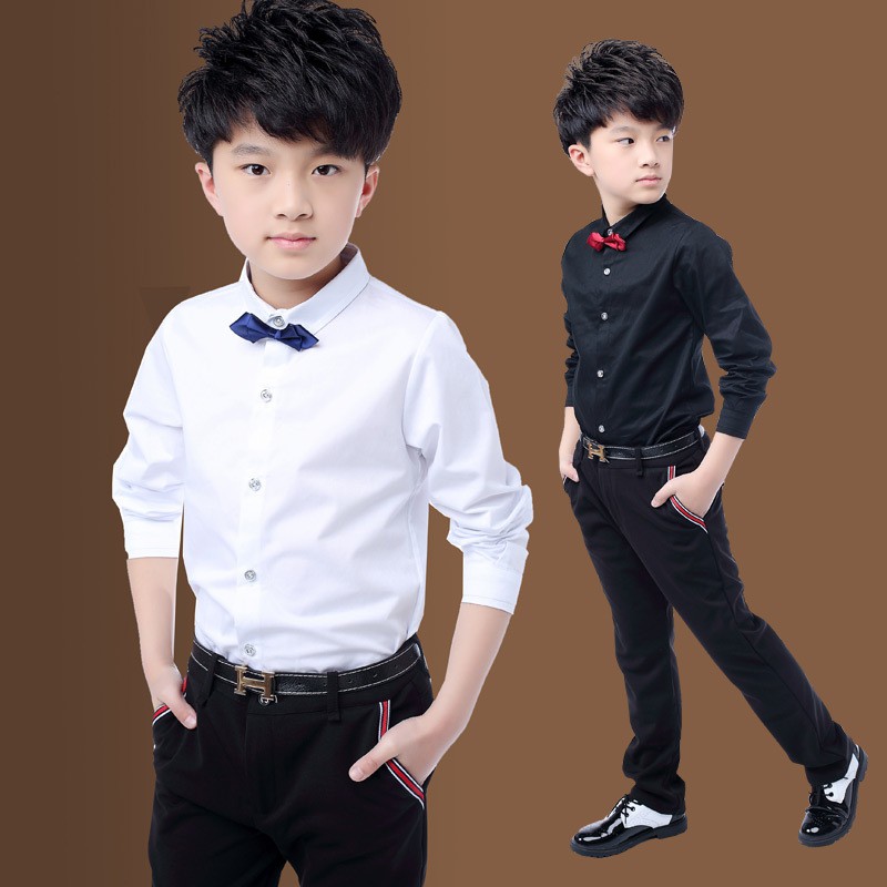 Boys Wear 4 12 Year Old Children S Shirt 8 Pure Cotton Plush 9 Black And White Suit 10 Middle School Performance Shopee Malaysia