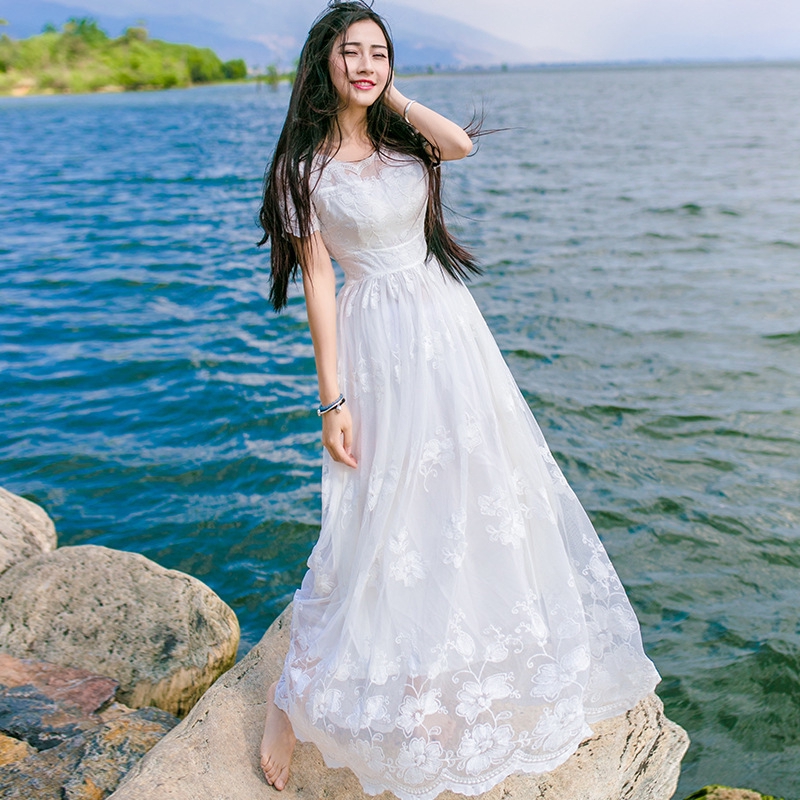 Heavy Embroidery Flower Dress Fairy Skirt White Dress Wedding Dinner Dress Shopee Malaysia