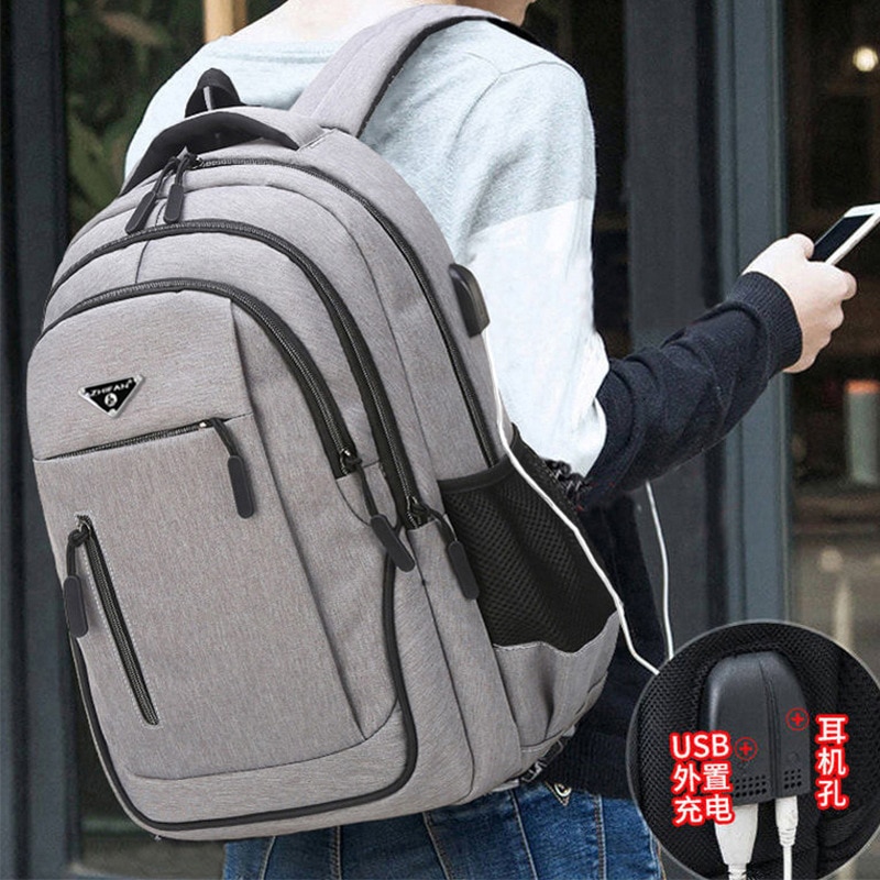 Large Capacity Men Backpack Laptop 15 6 Oxford Gray Solid High School Bags Teen College Student Back Pack Multifunctional Bagpack Shopee Malaysia