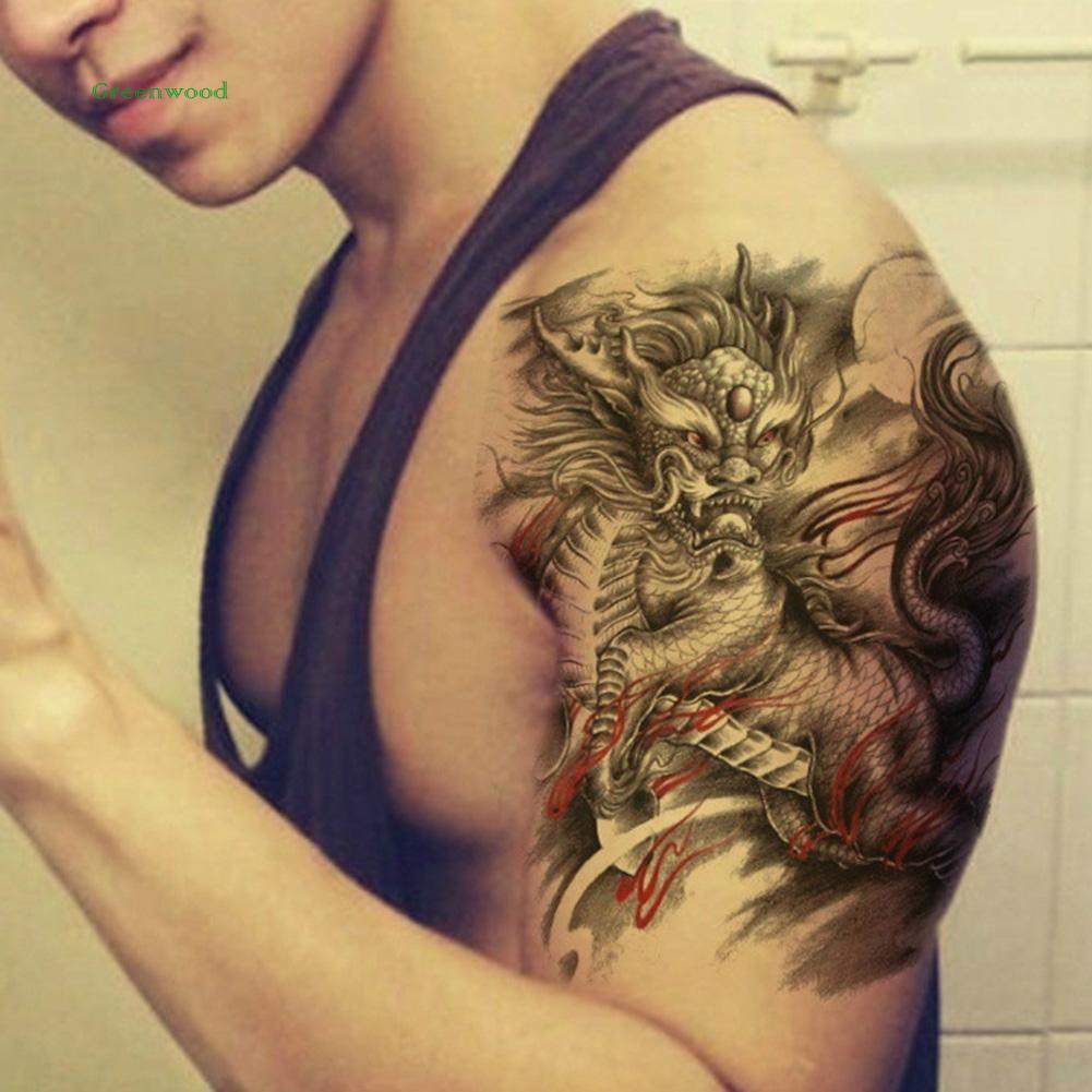 Gr Cool Tiger Lion Dragon Arm Shoulder Waterproof Temporary Fake Tattoo Sticker Shopee Malaysia