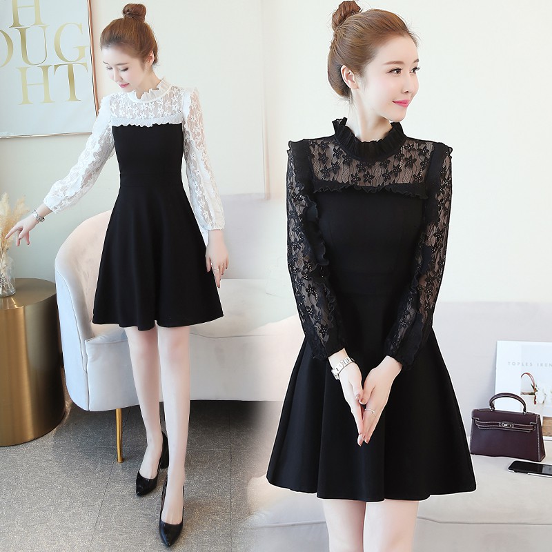 Pre Order Women Long Lace Sleeves Elegant Dinner Red Black Dress S M L Xl 2xl Shopee Malaysia