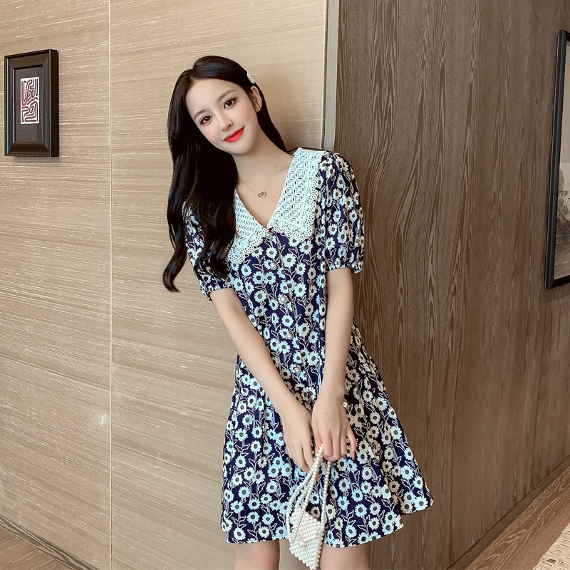 Doll Collar Floral Dress M 4 Xl Plus Size Dress Girls Dress Short Sleeve Shopee Malaysia