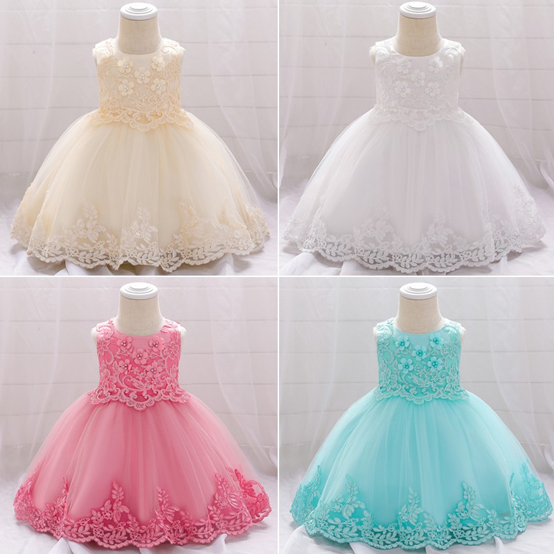 2020 Flower Baby Girl Dress Birthday Girl Clothes Pearl Wedding Princess Dress Ball Gown Party Evening Dresses 3 24 Month Shopee Malaysia