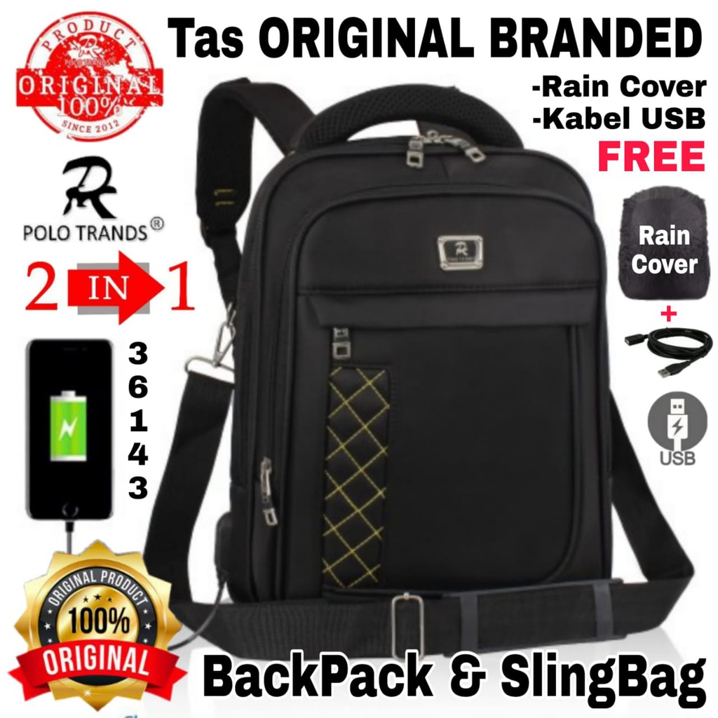Polo Trands 36143 2in1 Bags Sling Laptop Backpacks Men Women Guys Girls Imported Schools Shopee Malaysia