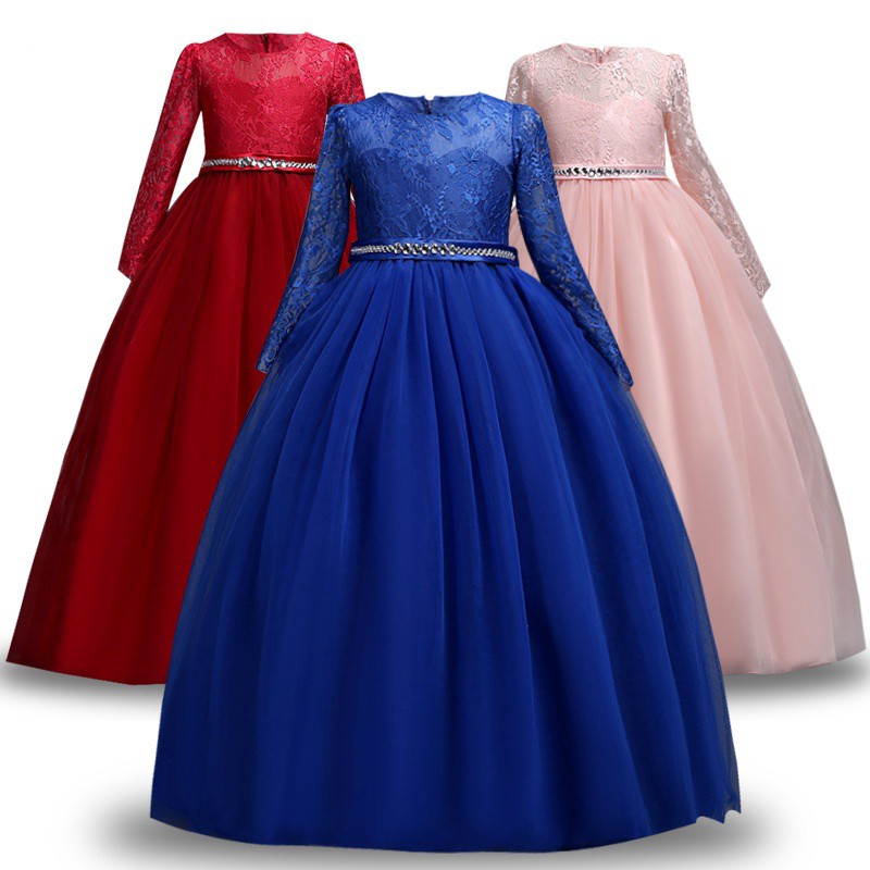 Children Lace Long Sleeve Wedding Elegant Princess Girls Maxi Dresses Costume Shopee Malaysia