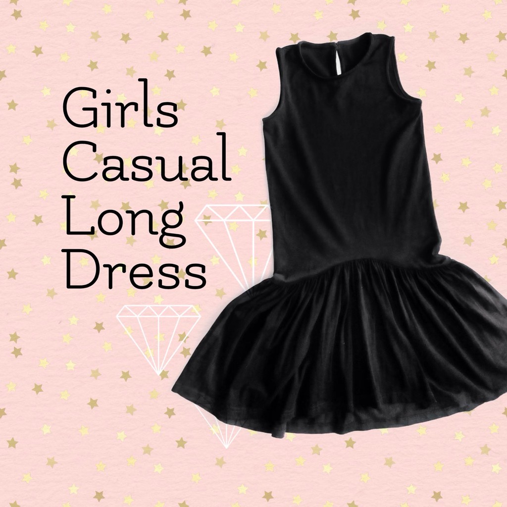 Kids Black Long Dress Girls Birthday Dress Dinner Casual Long Dress Sleeveless Long Dress Summer Dress Casual Skirt Shopee Malaysia