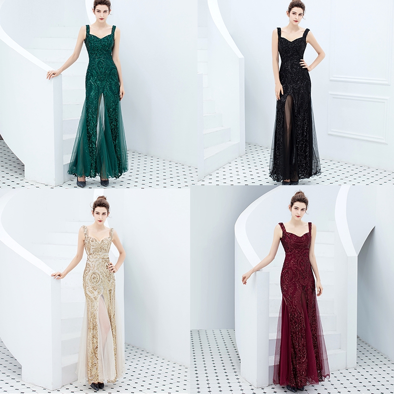 Women S Sequin Long Dress Party Evening Gown Dinner Dresses Shopee Malaysia