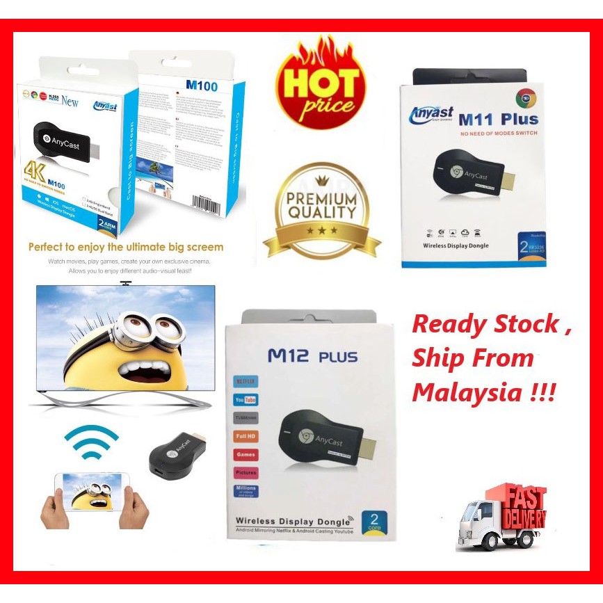 Buy anycast m4 plus/anycast m9 plus mirascreen tv stick wifi dongle receiver 1080p display hdmi dlna. Anycast M9 Plus M 11 M12 Plus And M100 4k Wifi Wireless Display Airplay Miracast Dongle Shopee Malaysia