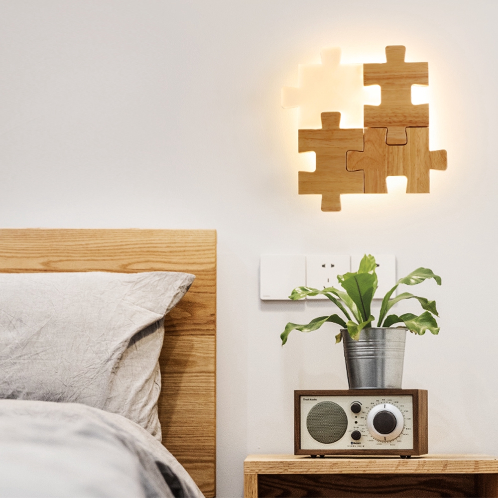 18w Novetly Puzzle Wall Light Modern Led Wooden Wall Lamp With Acrylic Lampshades Nordic Wood Dimmable 3 Colors Wall Lighting For Bedroom Living Room Kitchen Bedside Indoor Shopee Malaysia