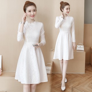 Fashion Korean Lace Midi Dress For Women Black White Pink Long Sleeve Casual A Line Long Dresses Shopee Malaysia