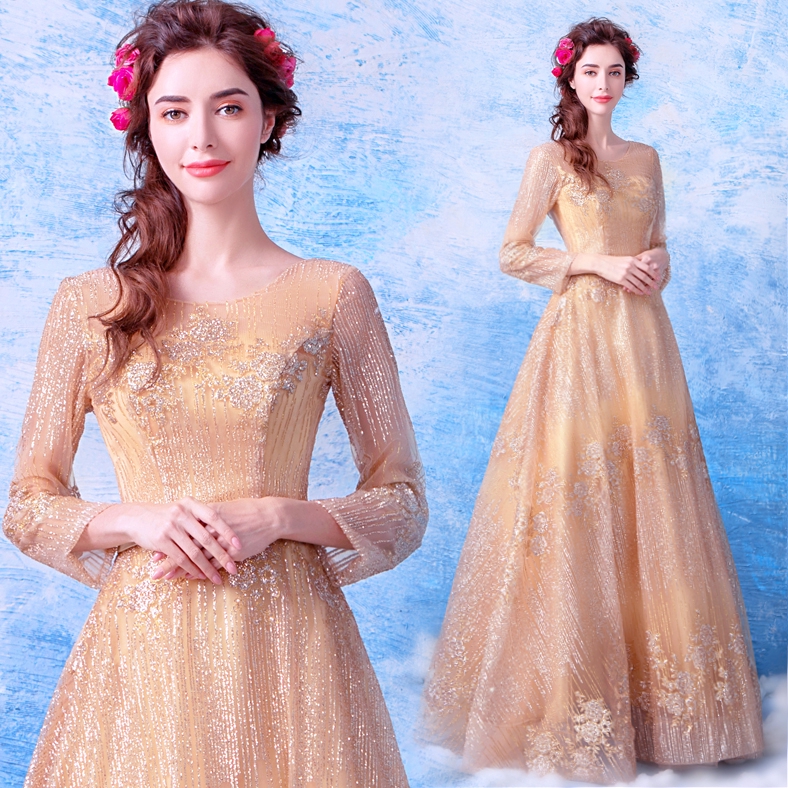 Heavy Gold Gilt Long Sleeve Golden Wedding Dinner Annual Performance Dress For Women Girl Sister Hijab Gown Dress Shopee Malaysia