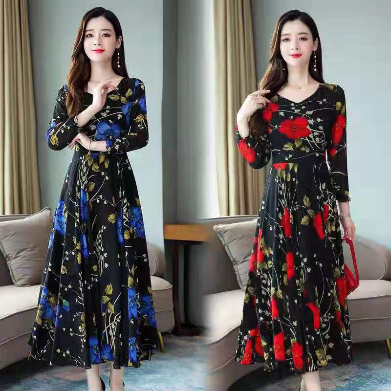 24seven comfort apparel plus size black floral long sleeve empire waist maxi dress · 24seven comfort apparel. Oos Women Maxi Dress Fashion Plus Size Long Sleeve Floral Dress Ready Stock Shopee Malaysia