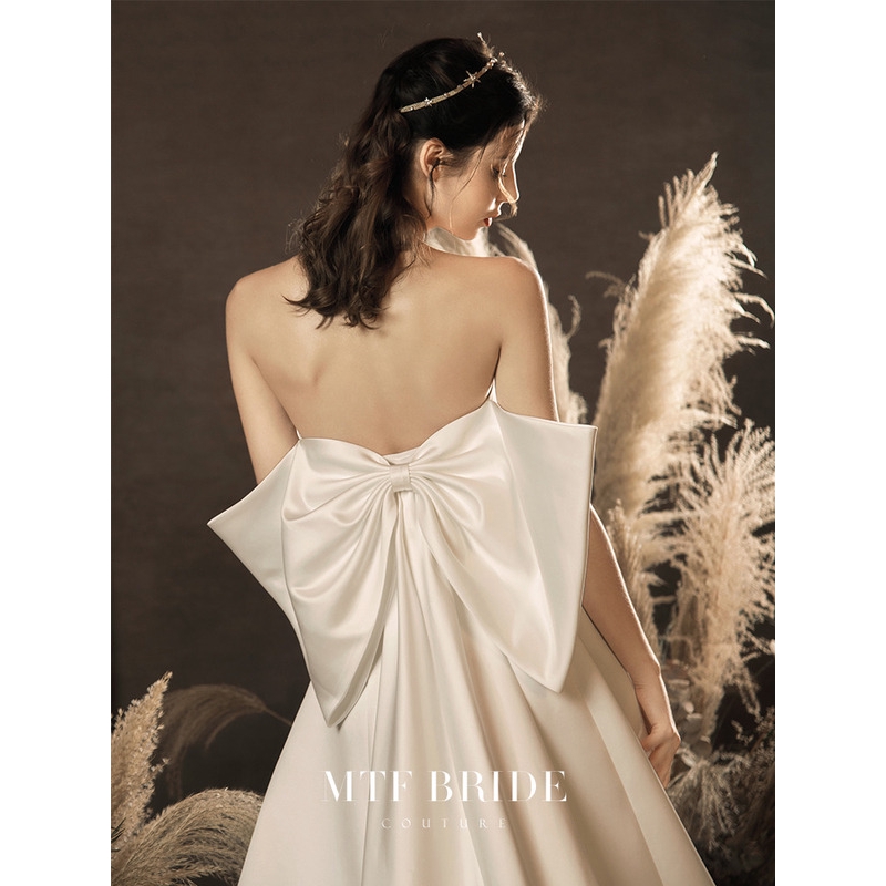 Satin Trailing Wedding Dress Off Shoulder Bridal Wedding Gown Engagement Dress French Photo Shooting Tour Wedding Gown Lady Engagement Gown Solemn Ceremony Dress Shopee Malaysia
