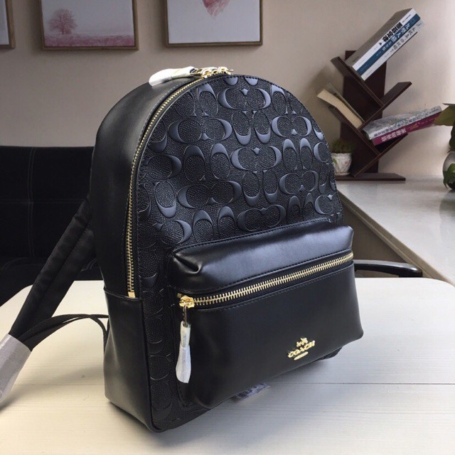 Coach F32083 Medium Signature Debossed Leather Charlie Backpack Black Women Bag Shopee Malaysia