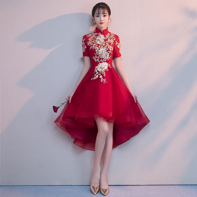 Toast Bride Short Style New Chinese Style Red Wedding Host Banquet Elegant Dinner Evening Dress Female Shopee Malaysia